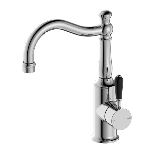 YORK BASIN MIXER HOOK SPOUT WITH BLACK PORCELAIN LEVER CH (NR69210203CH)