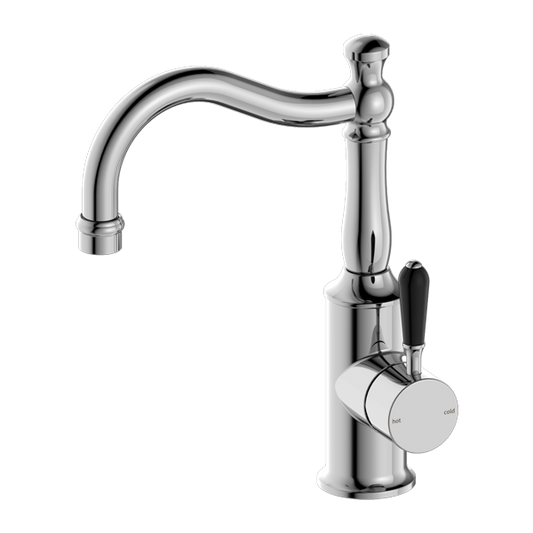 YORK BASIN MIXER HOOK SPOUT WITH BLACK PORCELAIN LEVER CH (NR69210203CH)