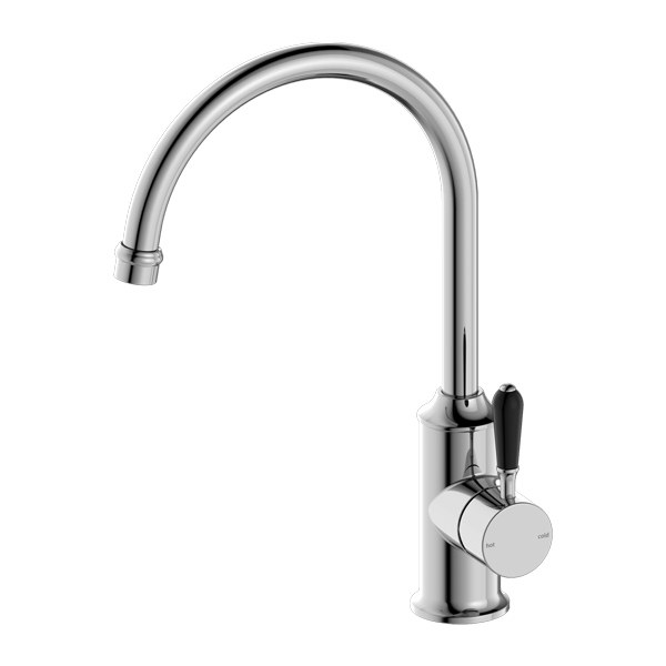 YORK KITCHEN MIXER GOOSNECK SPOUT WITH BLACK PORCELAIN LEVER CH (NR69210603CH)