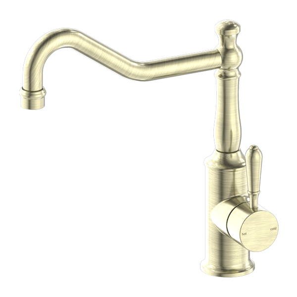 YORK KITCHEN MIXER HOOK SPOUT WITH METAL LEVER AGED BRASS (NR69210702AB)