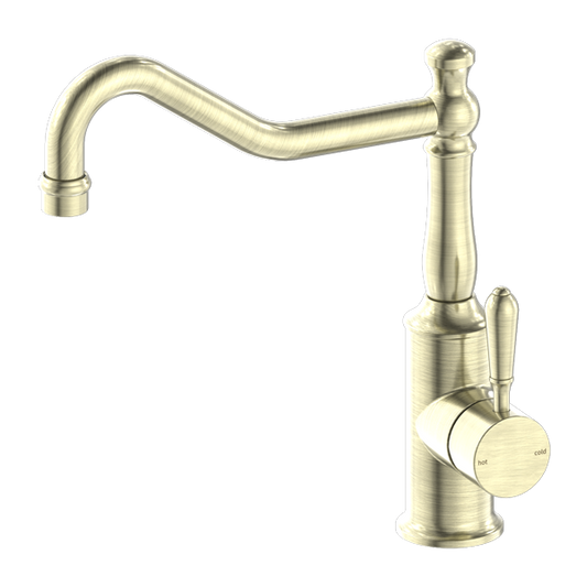 YORK KITCHEN MIXER HOOK SPOUT WITH METAL LEVER AGED BRASS (NR69210702AB)