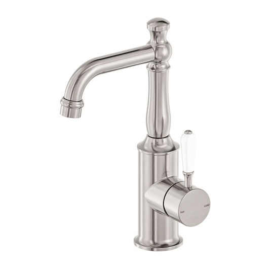 York Basin Mixer With White Porcelain Lever Brushed Nickel (NR69210101BN)