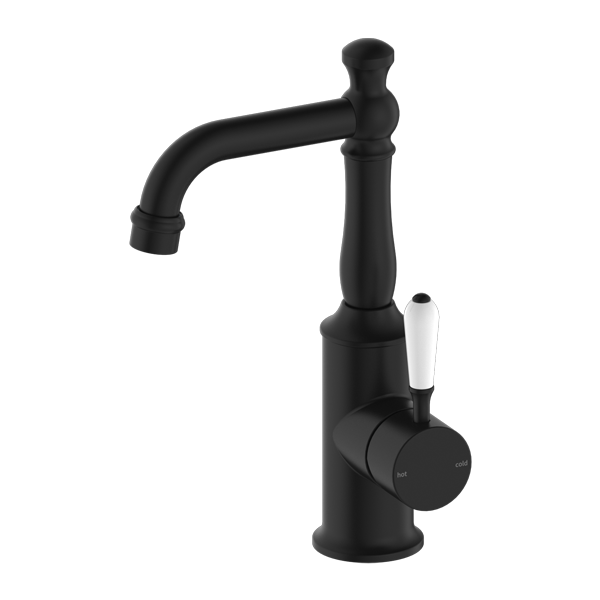 YORK BASIN MIXER WITH WHITE PORCELAIN LEVER MATTE BLACK (NR69210101MB)