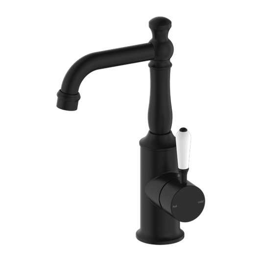 YORK BASIN MIXER WITH WHITE PORCELAIN LEVER MATTE BLACK (NR69210101MB)