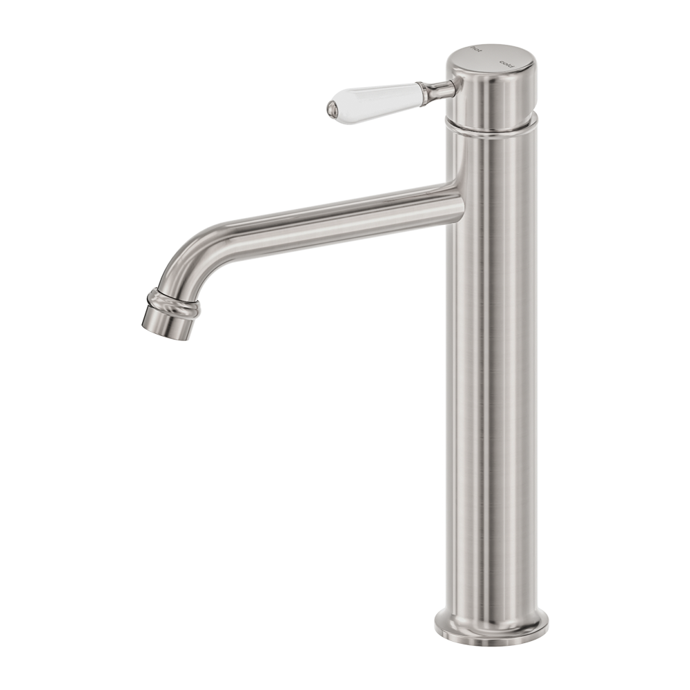 York Straight Tall Basin Mixer With White Porcelain Lever Brushed Nickel (NR692101a01BN)