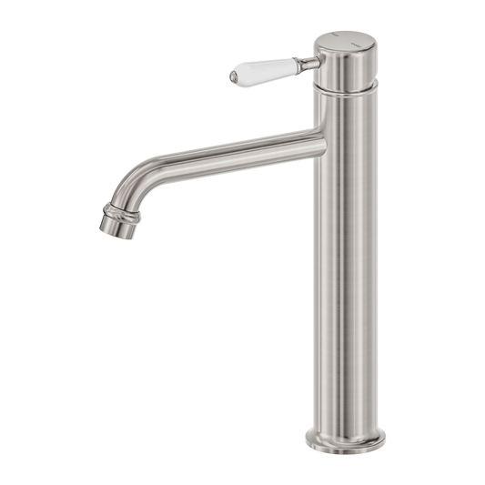 York Straight Tall Basin Mixer With White Porcelain Lever Brushed Nickel (NR692101a01BN)