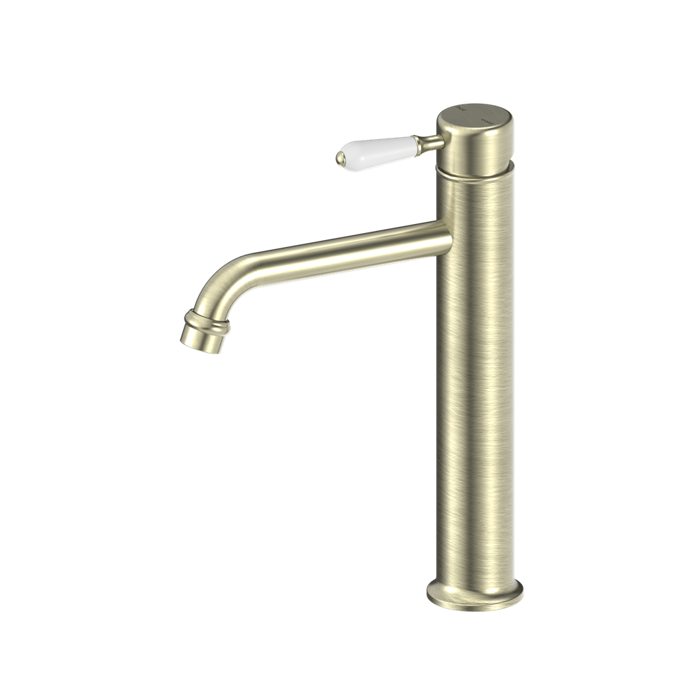 YORK STRAIGHT TALL BASIN MIXER WITH WHITE PORCELAIN LEVER AGED BRASS (NR692101a01AB)