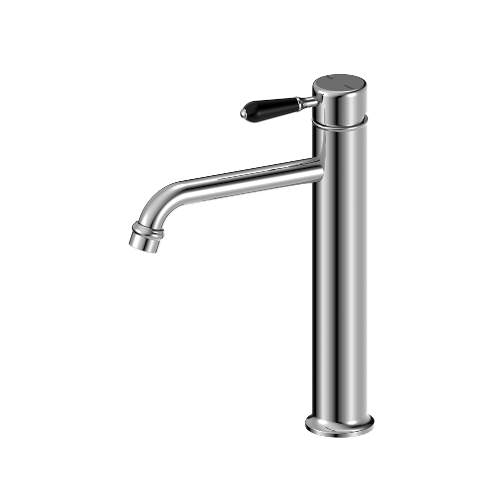 YORK STRAIGHT TALL BASIN MIXER WITH BLACK PORCELAIN LEVER CHROME (NR692101a03CH)