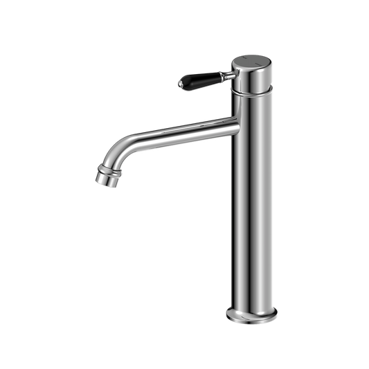 YORK STRAIGHT TALL BASIN MIXER WITH BLACK PORCELAIN LEVER CHROME (NR692101a03CH)