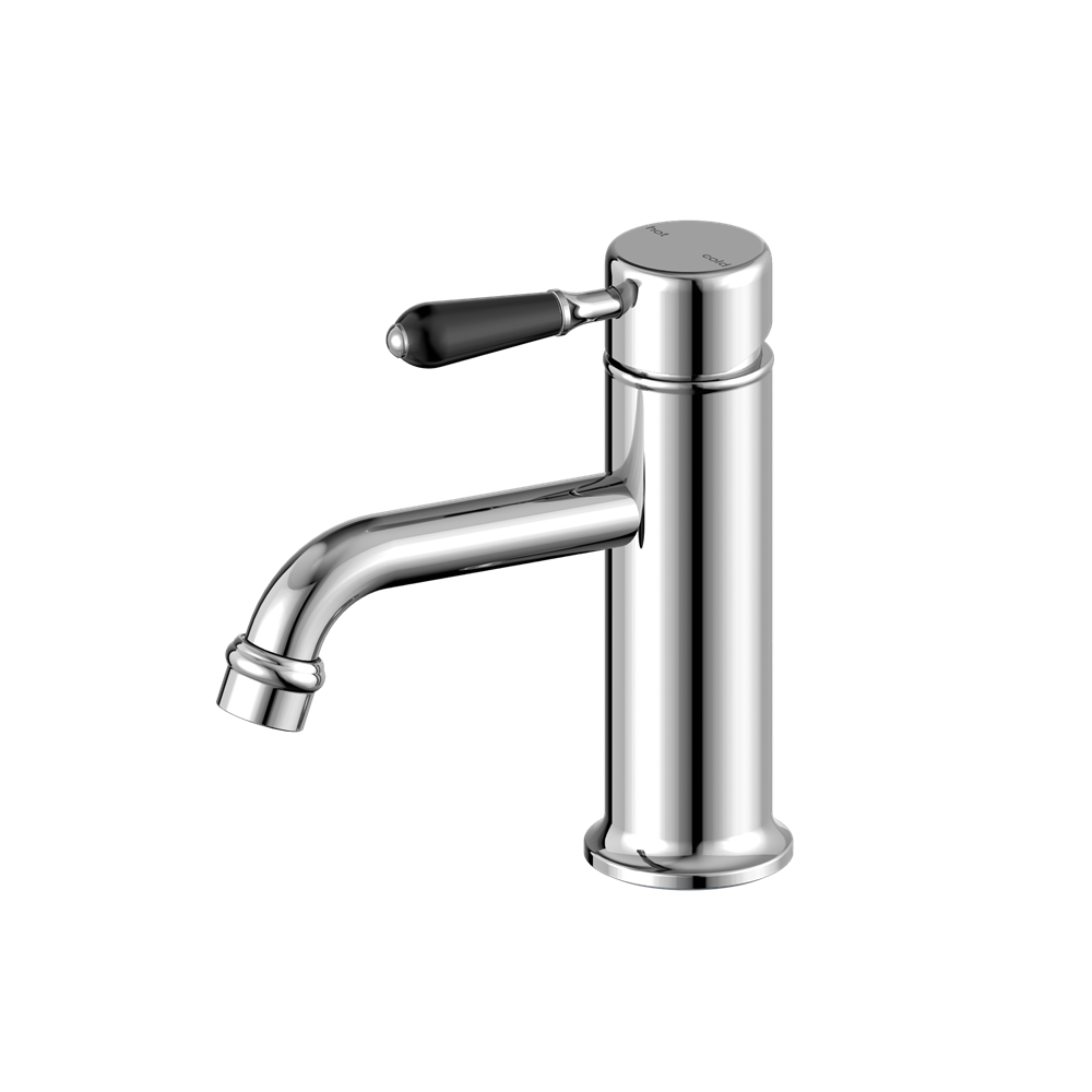 YORK STRAIGHT BASIN MIXER WITH BLACK PORCELAIN LEVER CHROME (NR692101b03CH)