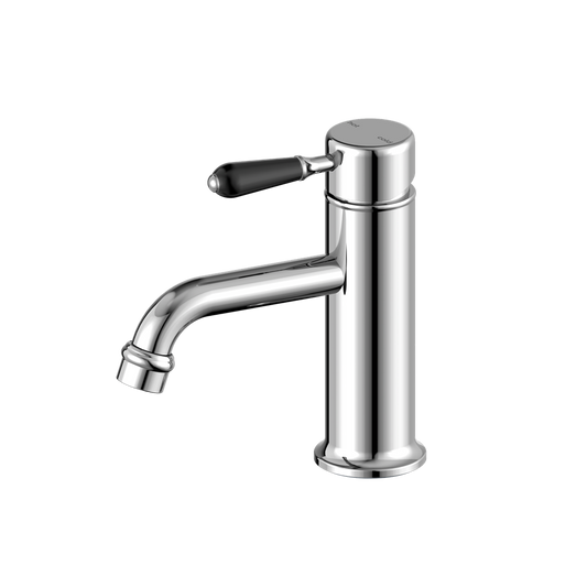 YORK STRAIGHT BASIN MIXER WITH BLACK PORCELAIN LEVER CHROME (NR692101b03CH)