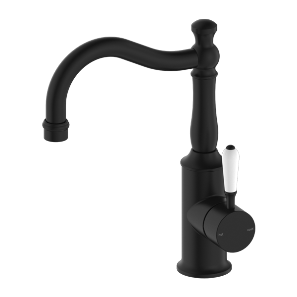 YORK BASIN MIXER HOOK SPOUT WITH WHITE PORCELAIN LEVER MB (NR69210201MB)