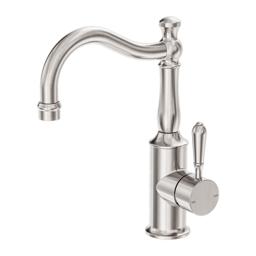 York Basin Mixer Hook Spout With Metal Lever Brushed Nickel (NR69210202BN)