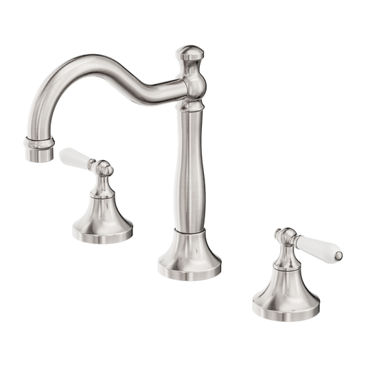 York Basin Set With White Porcelain Lever Brushed Nickel (NR692102a01BN)