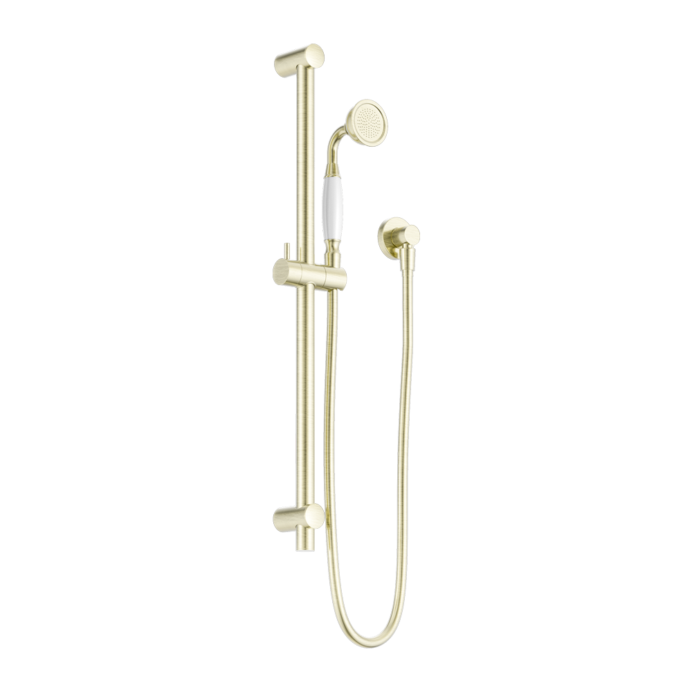 York Shower Rail With White Porcelain Hand Shower Aged Brass (NR692105A01AB)