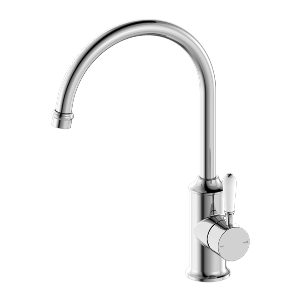 YORK KITCHEN MIXER GOOSNECK SPOUT WITH WHITE PORCELAIN LEVER CH (NR69210601CH)