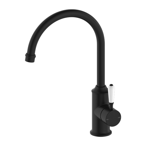 YORK KITCHEN MIXER GOOSENECK SPOUT WITH WHITE PORCELAIN LEVER MATTE BLACK (NR69210601MB)