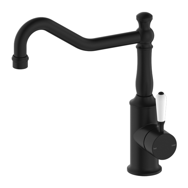 YORK KITCHEN MIXER HOOK SPOUT WITH WHITE PORCELAIN LEVER MB (NR69210701MB)