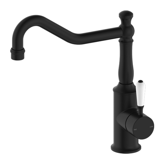 YORK KITCHEN MIXER HOOK SPOUT WITH WHITE PORCELAIN LEVER MB (NR69210701MB)