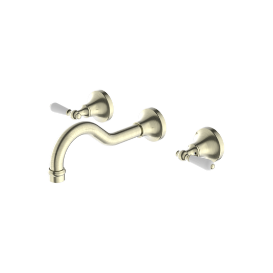 YORK WALL BASIN SET WITH WHITE PORCELAIN LEVER AGED BRASS (NR692107a01AB)