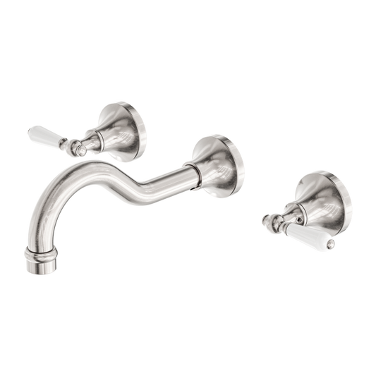 York Wall Basin Set With White Porcelain Lever Brushed Nickel (NR692107a01BN)