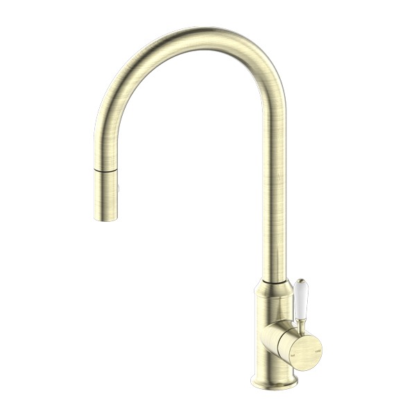 YORK PULL OUT SINK MIXER WITH VEGIE SPRAY FUNCTION WITH WHITE PORCELAIN LEVER AB (NR69210801AB)