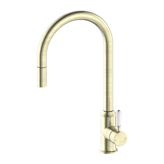 YORK PULL OUT SINK MIXER WITH VEGIE SPRAY FUNCTION WITH WHITE PORCELAIN LEVER AB (NR69210801AB)