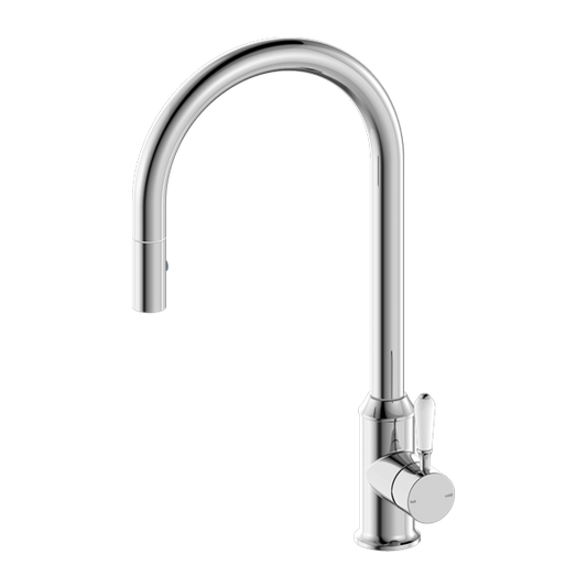 YORK PULL OUT SINK MIXER WITH VEGIE SPRAY FUNCTION WITH WHITE PORCELAIN LEVER CH (NR69210801CH)