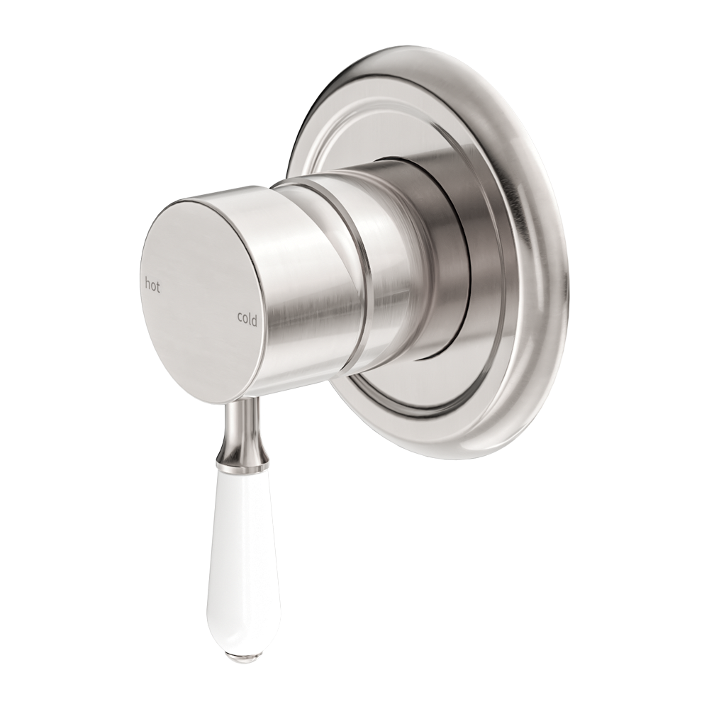 York Shower Mixer With White Porcelain Lever Brushed Nickel (NR69210901BN)