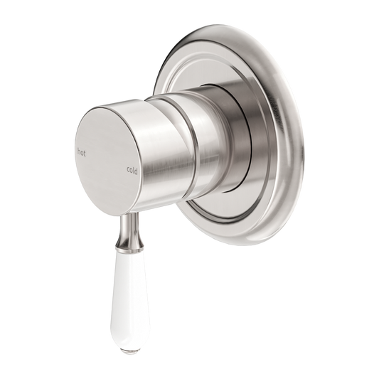 York Shower Mixer With White Porcelain Lever Brushed Nickel (NR69210901BN)