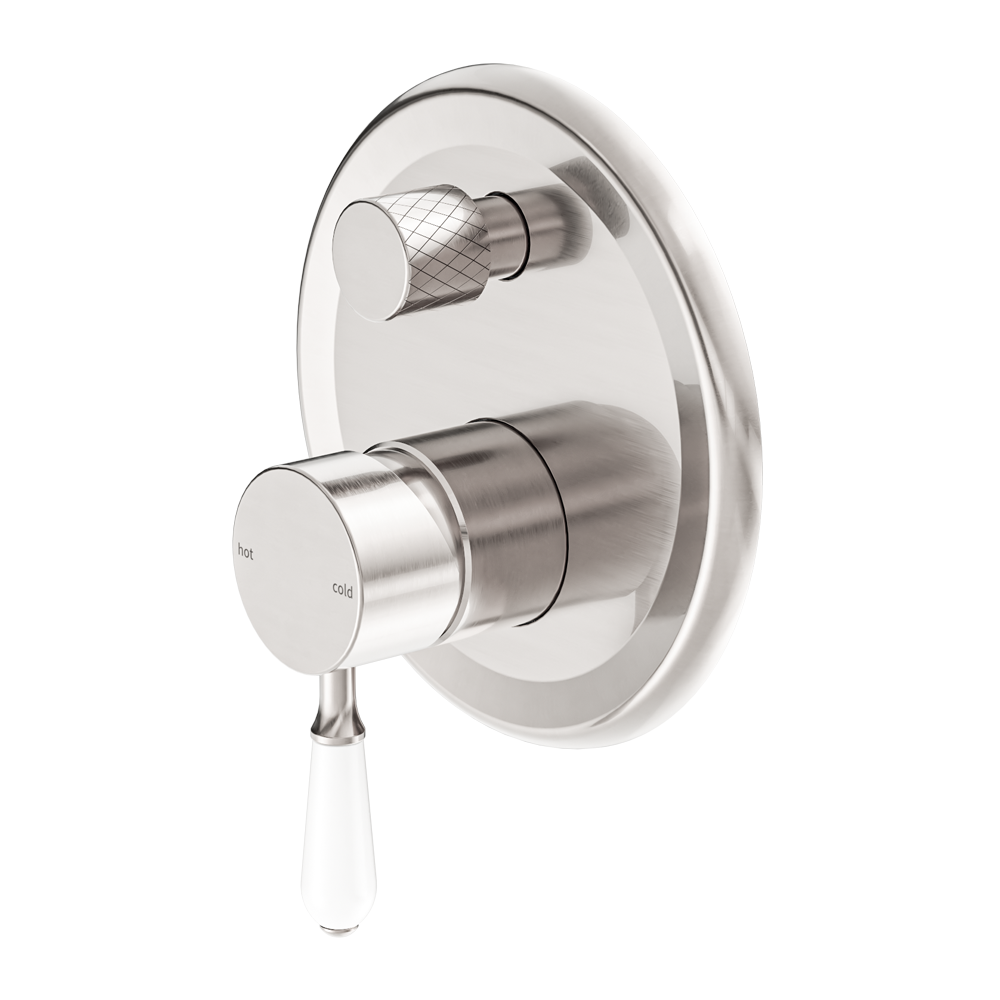 York Shower Mixer With Divertor With White Porcelain Lever Brushed Nickel (NR692109a01BN)