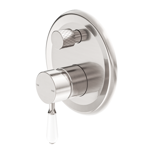 York Shower Mixer With Divertor With White Porcelain Lever Brushed Nickel (NR692109a01BN)