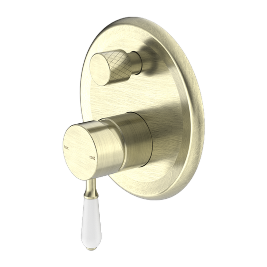 YORK SHOWER MIXER WITH DIVERTOR WITH WHITE PORCELAIN LEVER AGED BRASS (NR692109A01AB)