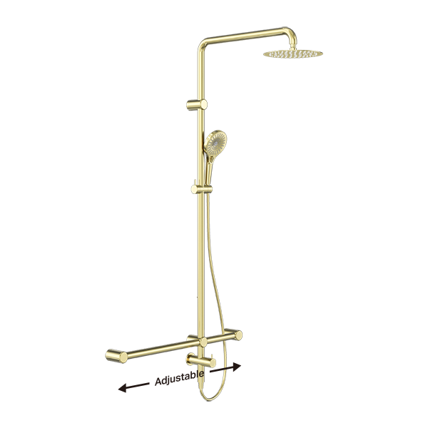 Mecca Care 32mm T Bar Grab Rail 1100x750mm Twin Shower Set Brushed Gold (NRCS008BG)