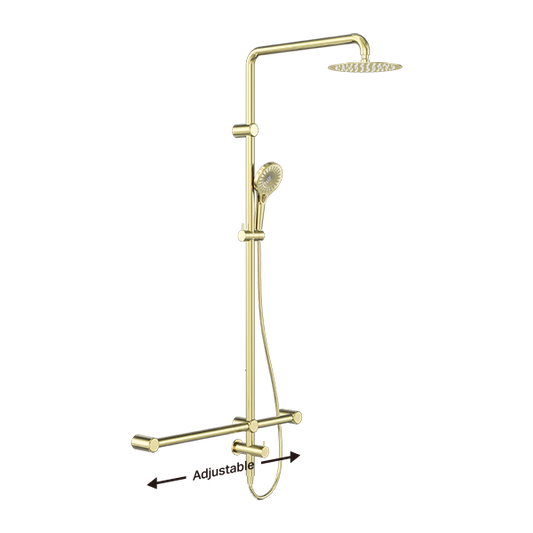 Mecca Care 32mm T Bar Grab Rail 1100x750mm Twin Shower Set Brushed Gold (NRCS008BG)