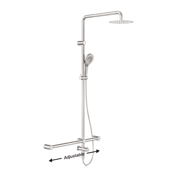 Mecca Care 32mm T Bar Grab Rail 1100x750mm Twin Shower Set Brushed Nickel (NRCS008BN)