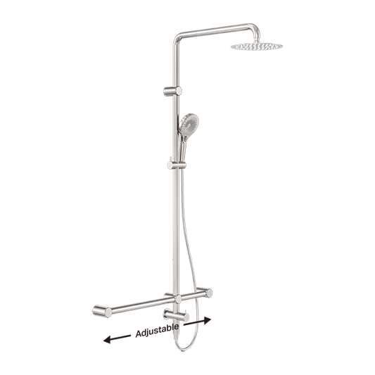 Mecca Care 32mm T Bar Grab Rail 1100x750mm Twin Shower Set Brushed Nickel (NRCS008BN)