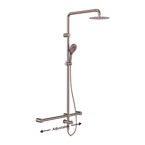 Mecca Care 32mm T Bar Grab Rail 1100x750mm Twin Shower Set Brushed Bronze (NRCS008BZ)