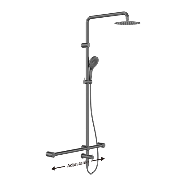 Mecca Care 32mm T Bar Grab Rail 1100x750mm Twin Shower Set Gun Metal (NRCS008GM)