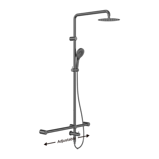 Mecca Care 32mm T Bar Grab Rail 1100x750mm Twin Shower Set Gun Metal (NRCS008GM)