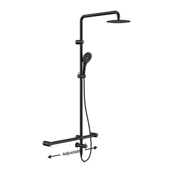 Mecca Care 32mm T Bar Grab Rail 1100x750mm Twin Shower Set Matte Black (NRCS008MB)