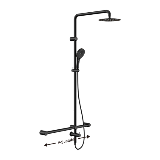 Mecca Care 32mm T Bar Grab Rail 1100x750mm Twin Shower Set Matte Black (NRCS008MB)